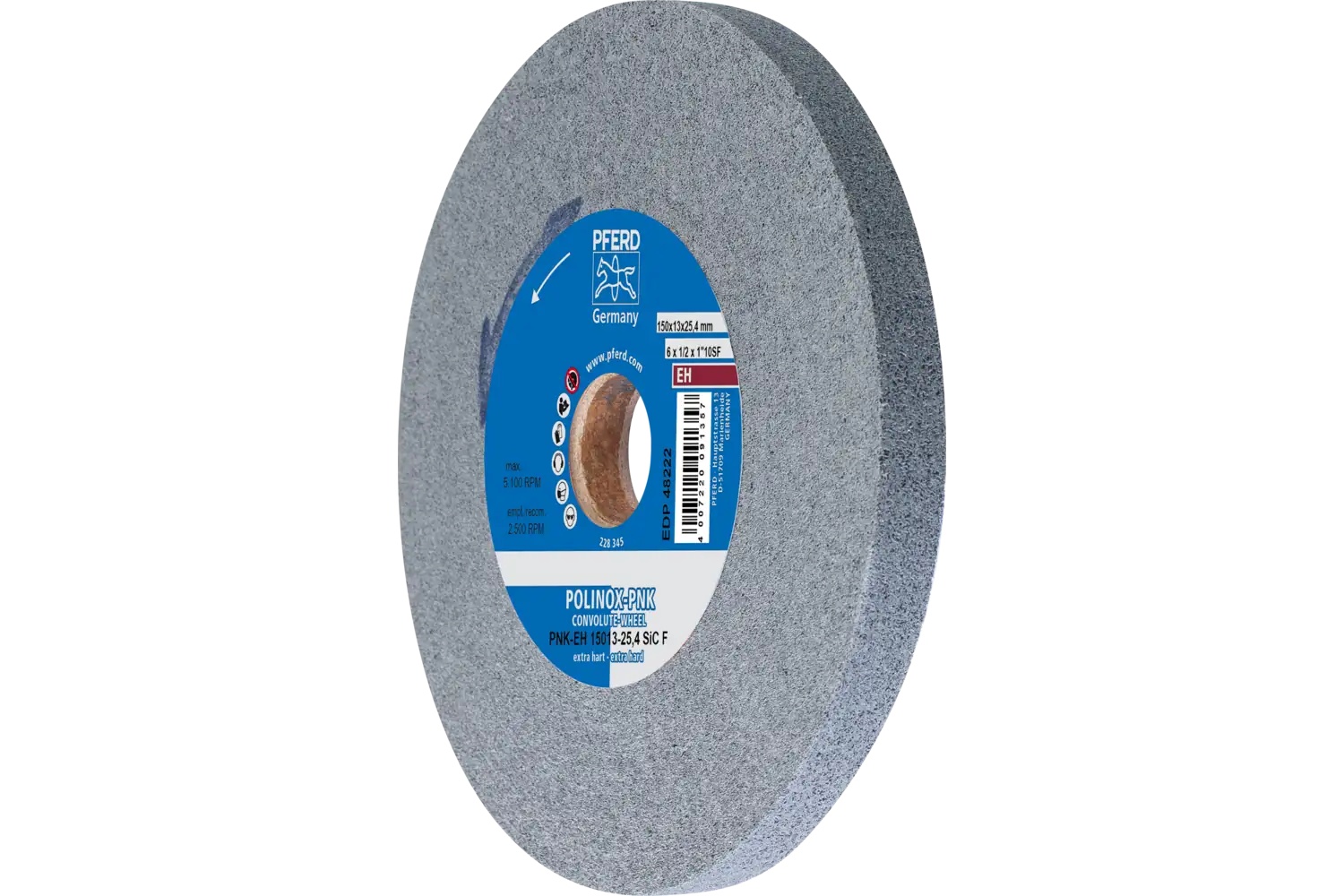 Picture of Pferd Polinox® Convolute Wheel, 6" X 1 X 1, Fine, Extra-Hard, 10Sf, Silicon Carbide